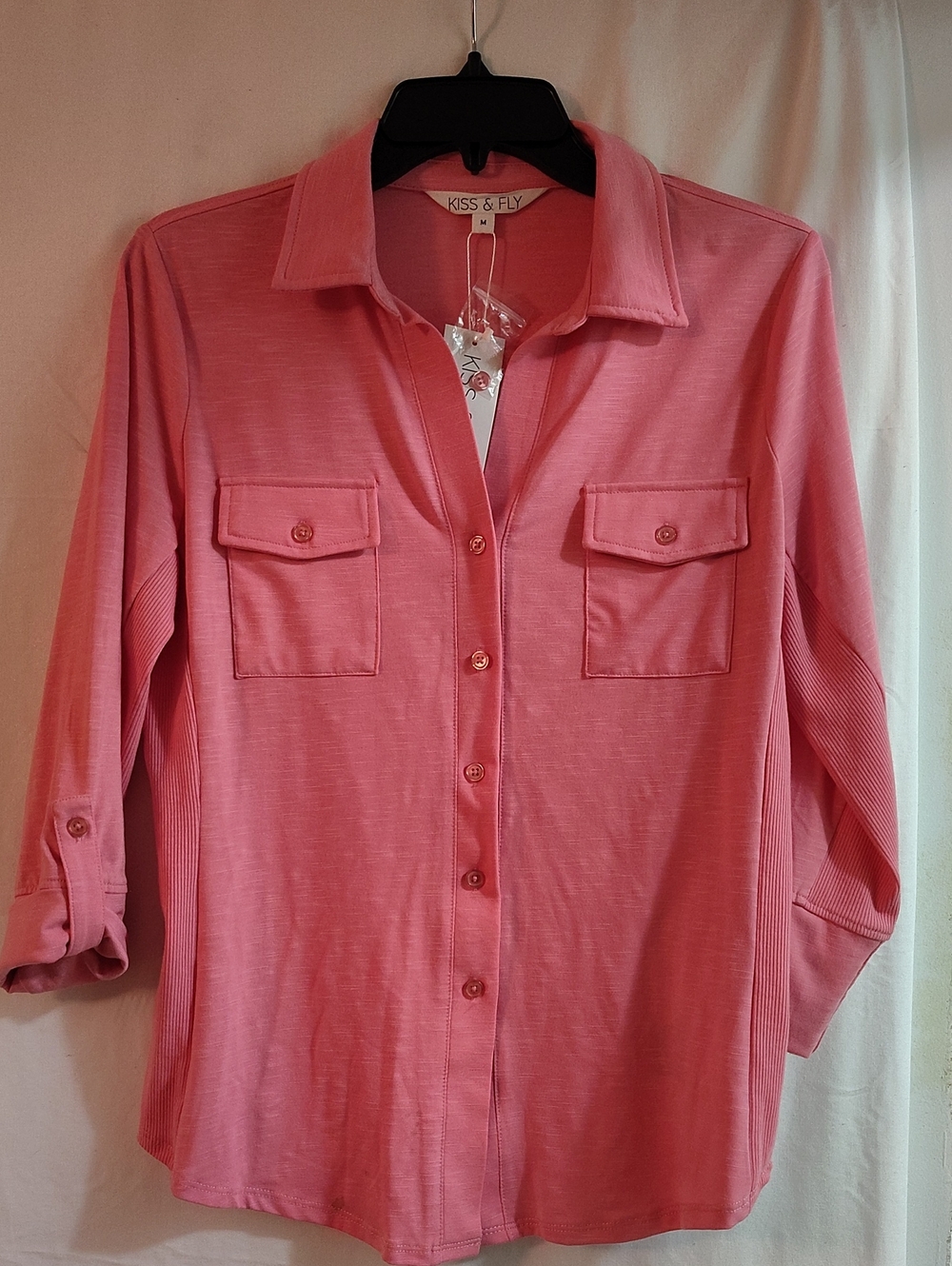 Coral Button-Down Shirt with Chest Pockets